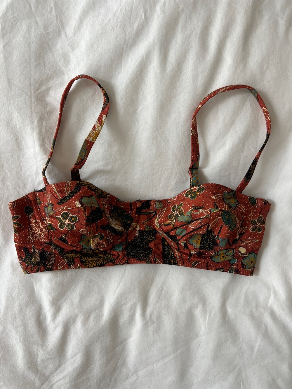 Ulla Johnson Rust Floral Bustier Bikini Top